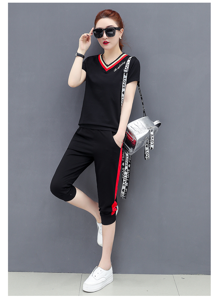 VK旗艦店 韓系休閒運動字母時尚套裝短袖褲裝