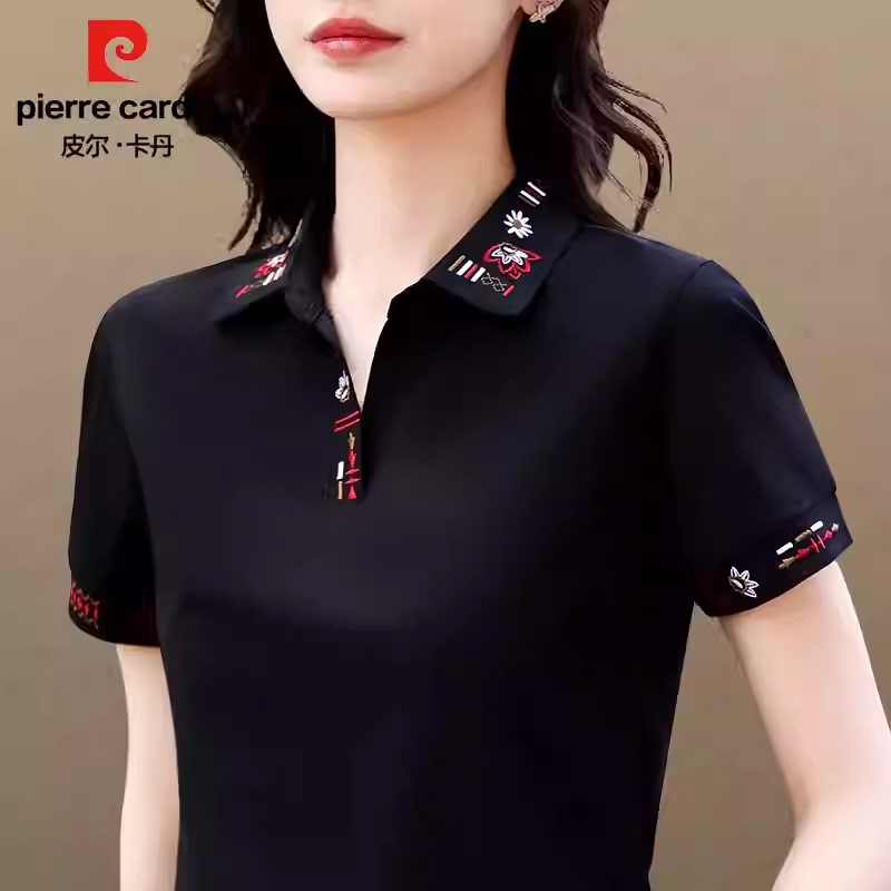 Pierre Cardin Brand Casual Short-Sleeved Women's T-Shirt Women's 2026 Summer New Polo Shirt Pure Cotton Stylish Top