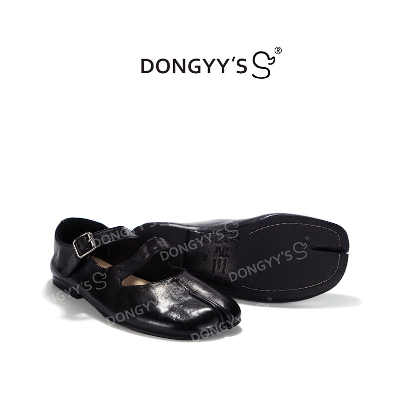 2026 New Model Black Washed Horsehide Vintage Split-Toe Flat Shoes with Double Straps Mary Jane Shoes 2026 New Model Black Washed Horsehide Vintage Split-Toe Flat Shoes with Double Straps Mary Jane Shoes