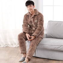 Extra thick coral velvet mens pajamas mens winter padded velvet autumn and winter flannel cotton winter home wear suit