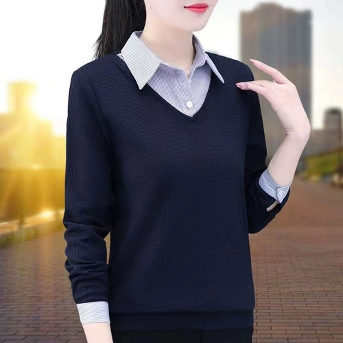 Осенний трикотажный лонгслив, рубашка, свитер, утепленный приятный телу комплект для матери