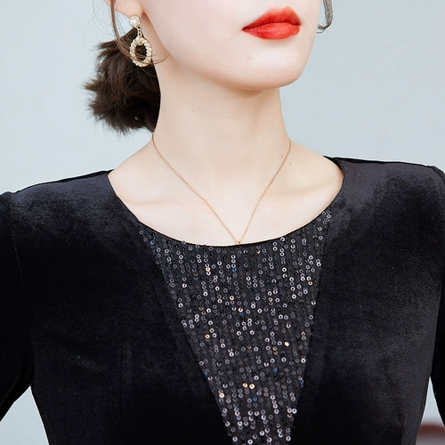 Бархатное длинное весеннее ретро элитное платье для матери, средней длины, городской стиль, яркий броский стиль