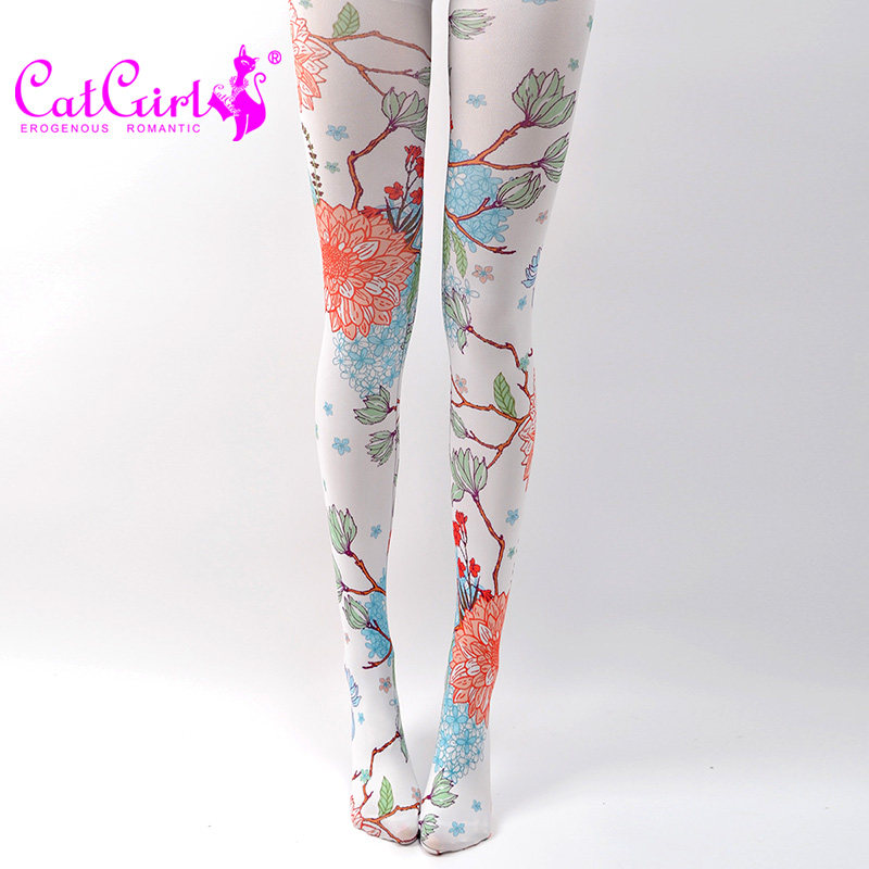 Net red stockings Pattern printing stockings Korean socks women's tide ulzzang college style white stockings spring and summer