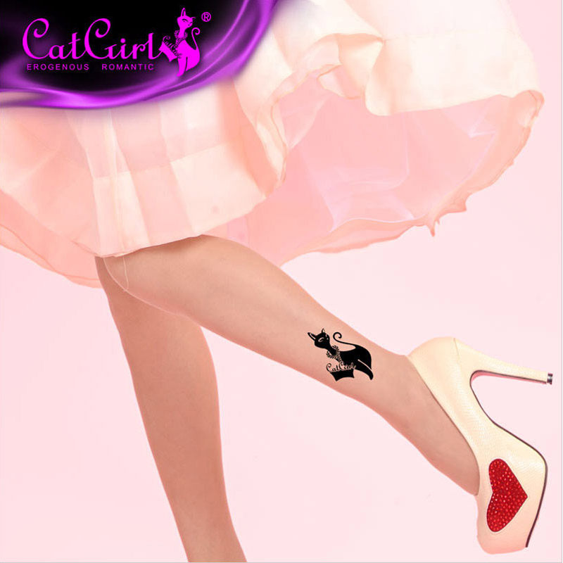 Japanese Harajuku fake tattoo tattoo jacquard cute cat stockings rompers not easy to snag silk sexy thin inner pantyhose