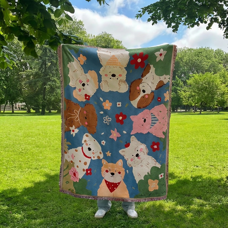 Multipurpose Cat and Dog Cotton Thread Sofa Decorative Blanket, Art Tapestry, Sofa Blanket, Multifunctional Bed Cover