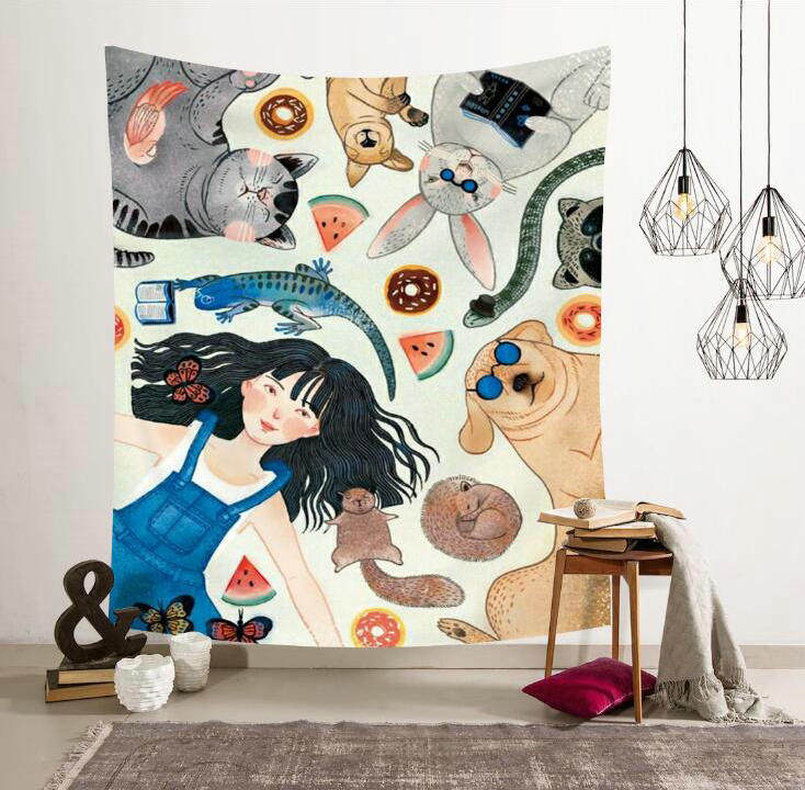 Гобелен 北欧ins风挂布竖版猫咪喵星人墙面背景装饰画布挂毯壁饰隔断桌布
