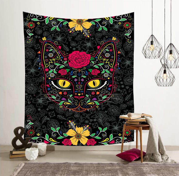 Гобелен 北欧ins风挂布竖版猫咪喵星人墙面背景装饰画布挂毯壁饰隔断桌布