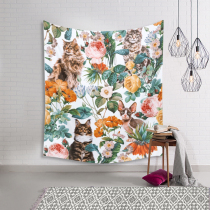 Simple Nordic ins flowers cat hanging cloth wall background decorative painting cloth tapestry wall blanket beach towel tablecloth
