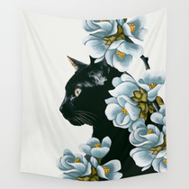 Nordic ins flower black cat hanging cloth wall decorative blanket wall tapestry background cloth room partition curtain