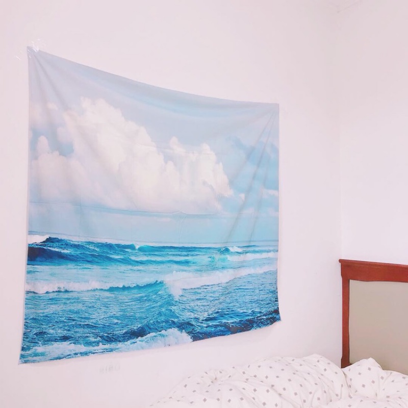 Bắc Âu và Mỹ in mây trắng đơn giản in sóng treo tường tấm thảm treo tường vải nền bức tranh đâm vào tôi thảm treo tường trang trí phòng ngủ