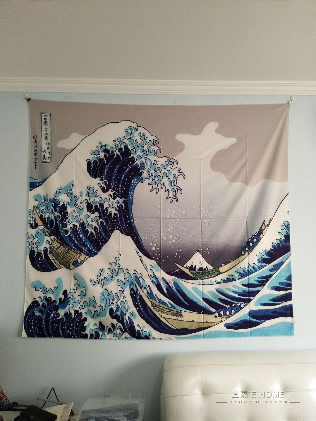 Kanagawa lướt trong sóng ukiyo-e Nhật Bản treo tường nền vải trang trí tấm thảm khăn trải bàn khăn trải giường thảm decor phòng ngủ