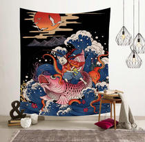 Japanese and Japanese style Ukiyo-e Sun cat carp hanging cloth tattoo shop wall background decorative painting cloth tapestry