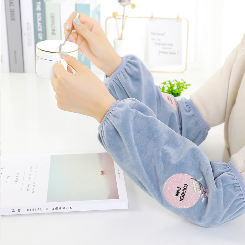 2 pairs of small fresh and cute adult medium and long plush sleeves embroidered simple men and women office work sleeves