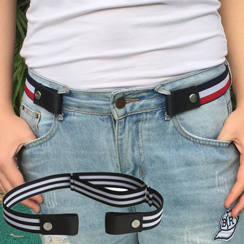 Korean version of the music buckle adjustable elastic thin lazy belt for men and women narrow jeans all-match belt invisible belt