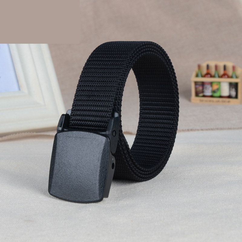 Male and female outdoor plastic buckle smooth automatic buckle nylon canvas belt slim strap narrow pants with 3cm student military training