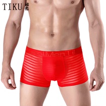 TIKU mens fashion underpants 2022 new ice wire ultra-thin striped flat angle pants lace fabric one dress black