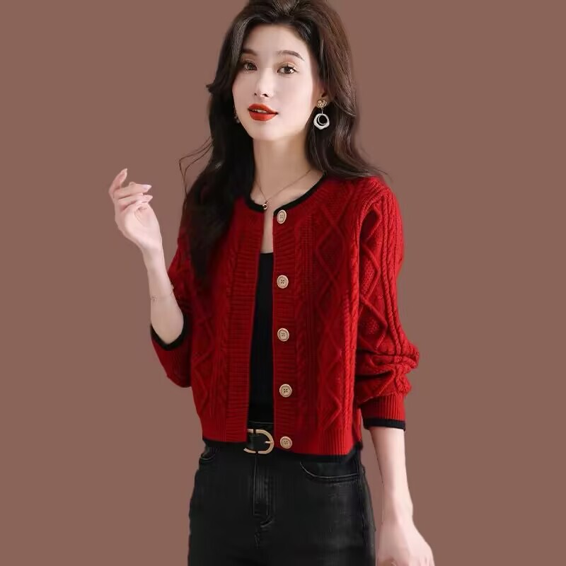 Short Wool Cardigan for Women, Autumn and Winter 2024 New Style, High-Waisted, Stylish Outerwear Sweater, Short Coat for Petite Women, Trendy