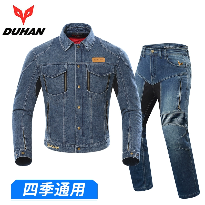 Duhan đi xe máy quần áo nam và nữ xe máy denim áo khoác đua phù hợp với bốn mùa chống xe máy phù hợp với - Xe máy Rider thiết bị