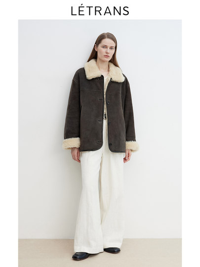 Yuanyi Letrans Winter Coco Merino fur de una sola pieza versión contrastante chaqueta de piel de gamuza mirando hacia afuera