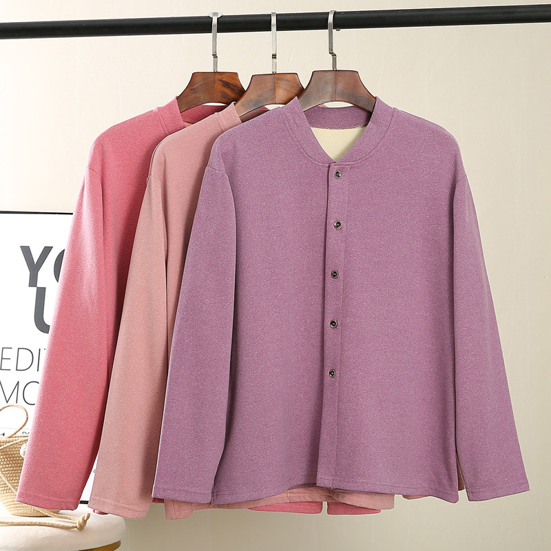 Lady Double face grinding with thick cardiovert buttoned with warm autumn clothes long sleeves thin and warm blouse elastic soft opening