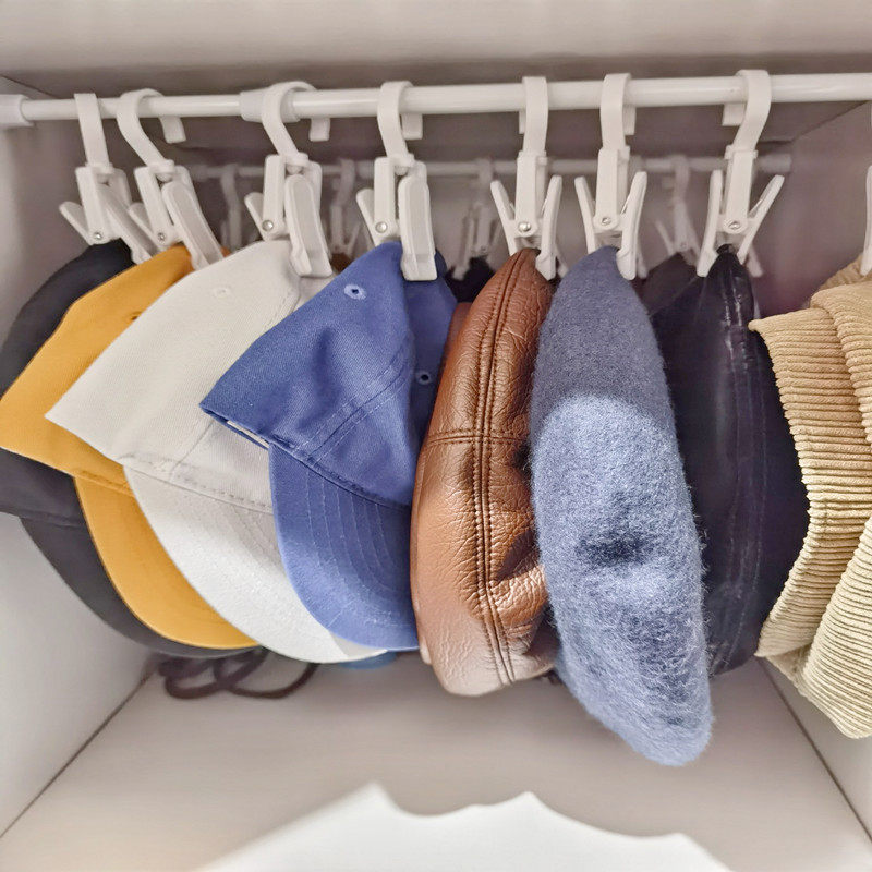 Hanging Hat Containing Layer Shelf Hooks Wardrobe Finishing Deviner Telescopic Rod rotary clips Release Hat Baby Drool
