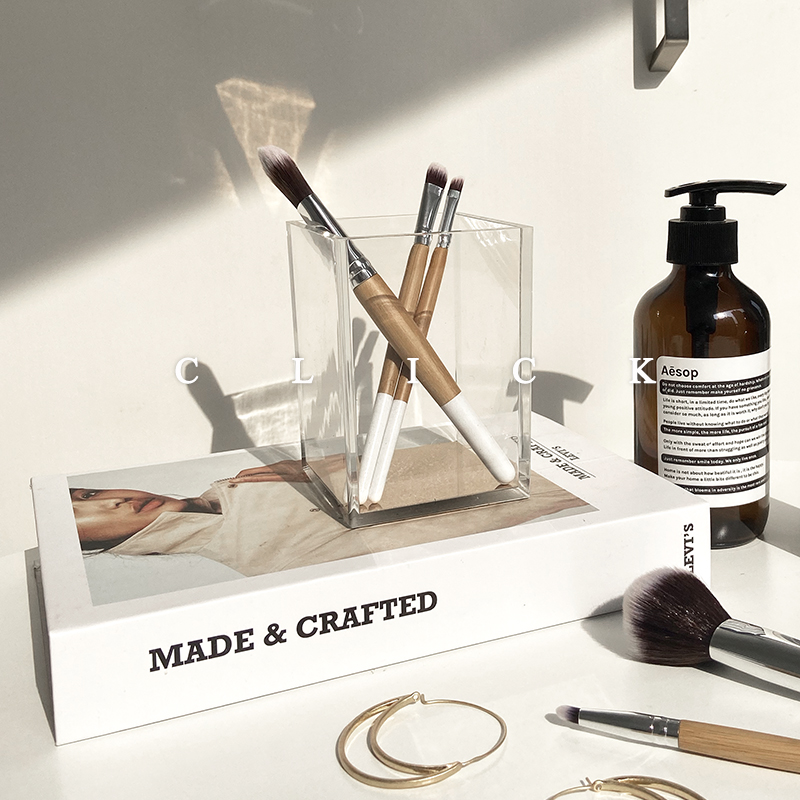 Click groceries transparent acrylic gold cork bottom pen holder Makeup eyebrow pencil storage tube Net red ins wind