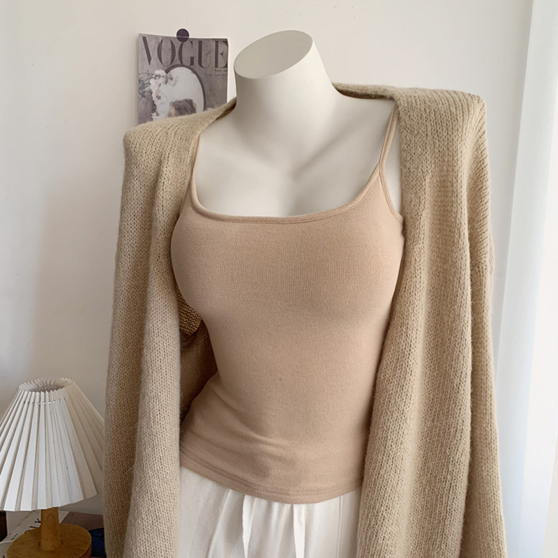 Brushed Fleece Thickened Pure Desire Camisole for Women, Winter Season, with Chest Pads, Tight-Fitting, Enhances Bust, Fleece-Lined, Base Layer Top