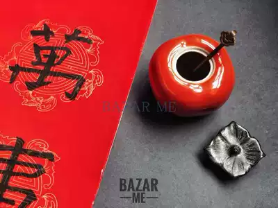 BAZAR ME Let writing return to life Persimmon Persimmon Ruyi handmade ceramic water bowl with exquisite Ruyi copper spoon