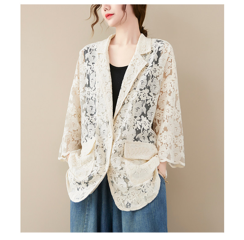 Кружевной однотонный кардиган, пиджак классического кроя, большой размер, с вышивкой, подходит для полных девушек OTHER / Other 