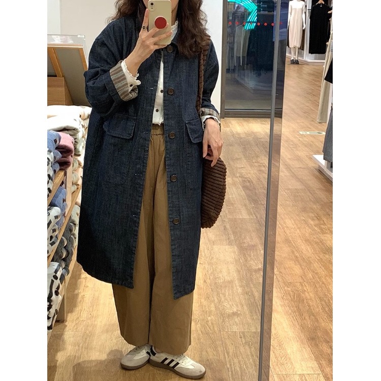 Petite, High-End, and Stylish Mid-Length Blue Denim Trench Coat for Women, 2026 Autumn and Winter Fashion Coat