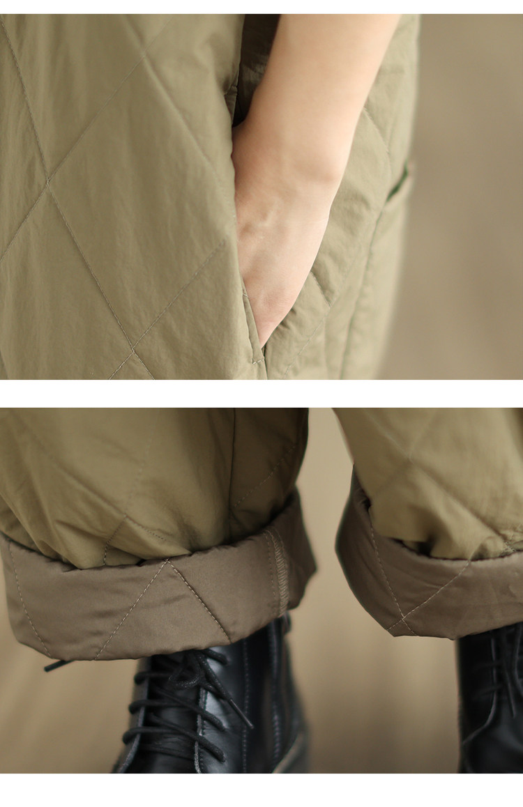 Боди/брюки 菱格压棉连体裤女2023年新款秋冬季高级感大码胖mm保暖哈伦裤棉裤 Other