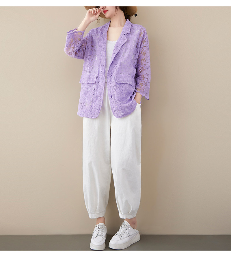 Кружевной однотонный кардиган, пиджак классического кроя, большой размер, с вышивкой, подходит для полных девушек OTHER / Other 