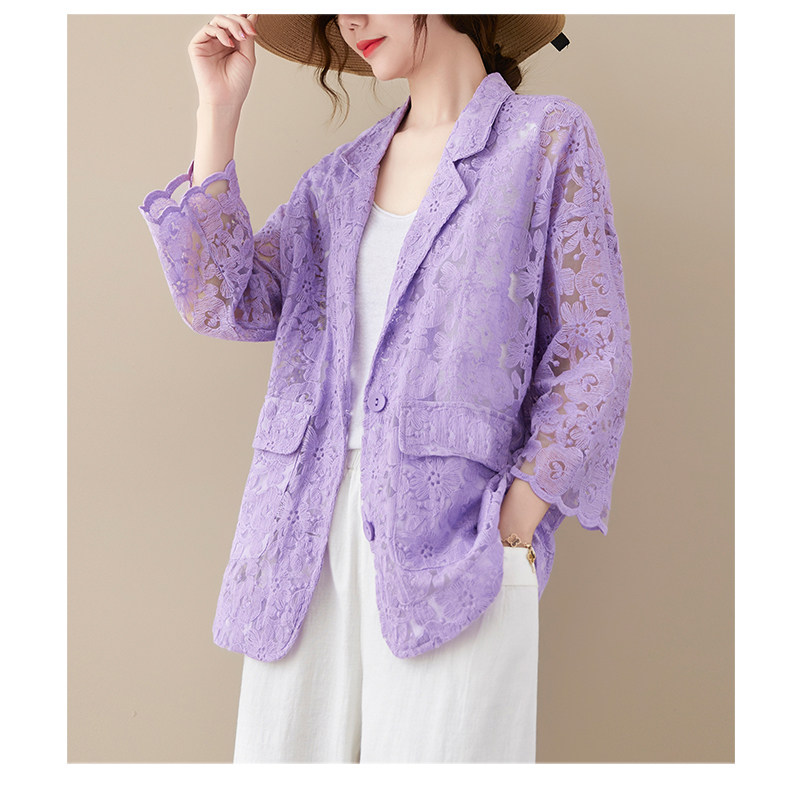 Кружевной однотонный кардиган, пиджак классического кроя, большой размер, с вышивкой, подходит для полных девушек OTHER / Other 
