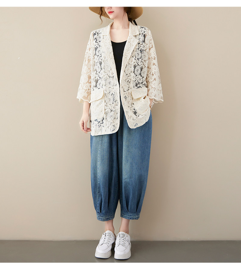 Кружевной однотонный кардиган, пиджак классического кроя, большой размер, с вышивкой, подходит для полных девушек OTHER / Other 