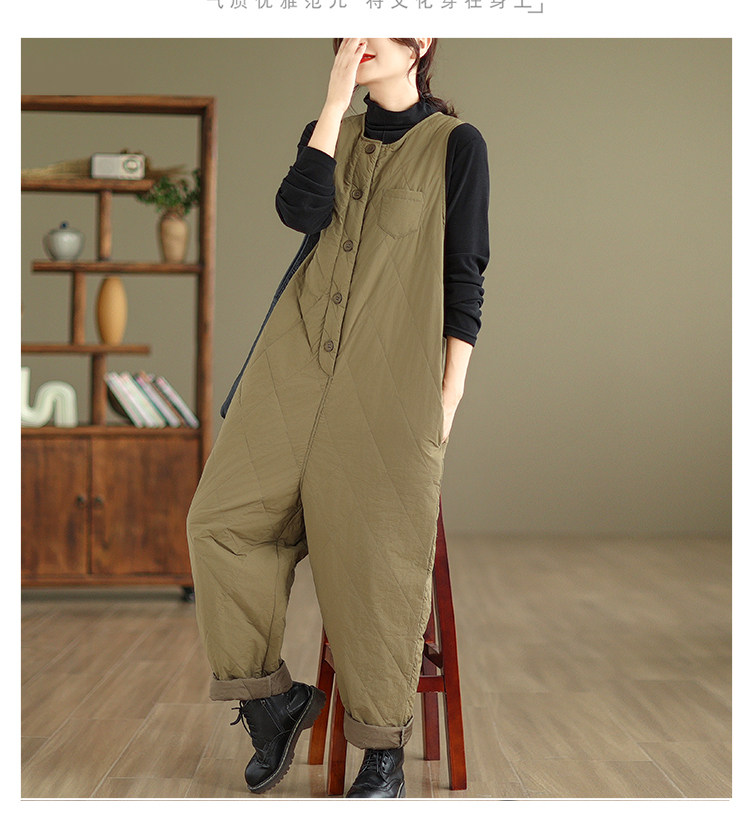 Боди/брюки 菱格压棉连体裤女2023年新款秋冬季高级感大码胖mm保暖哈伦裤棉裤 Other