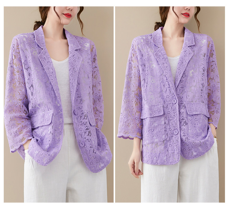 Кружевной однотонный кардиган, пиджак классического кроя, большой размер, с вышивкой, подходит для полных девушек OTHER / Other 