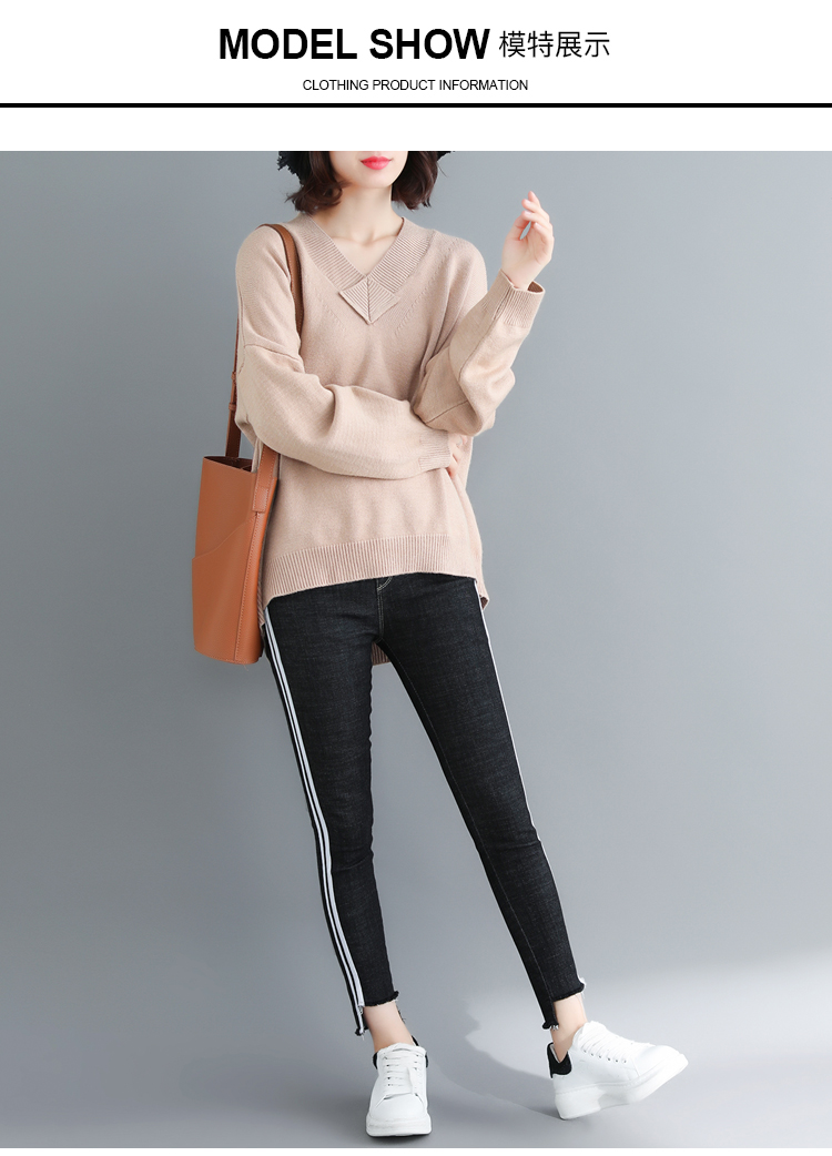 Cộng với phân bón XL cho phụ nữ 200 pound chất béo mm sweater Áo len gió nữ mùa thu và mùa đông Hàn Quốc của áo len cổ chữ V mỏng quần túi hộp nữ