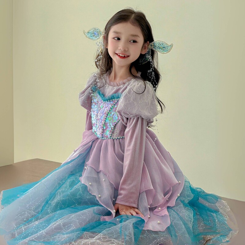 Ya's Mermaid Tears Girls' Mermaid Princess Dress Children's Birthday Dress Autumn and Winter Long Sleeve Fleece Performance Dress Ya's Mermaid Tears Girls' Mermaid Princess Dress Children's Birthday Dress Autumn and Winter Long Sleeve Fleece Performance Dress