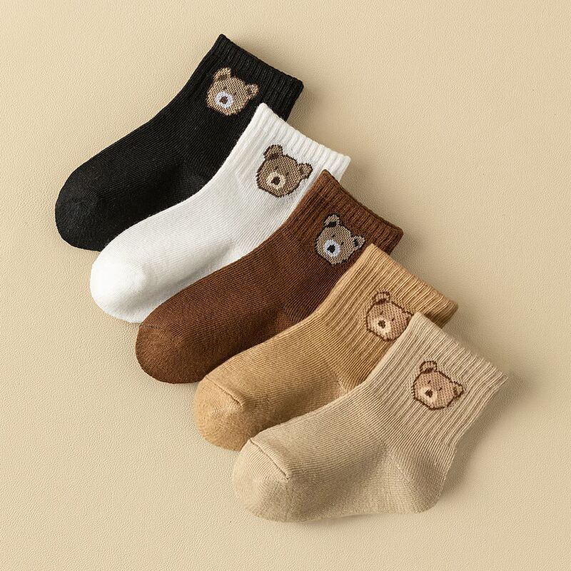 5 Pairs of Children's Socks for Boys and Girls, Small Infants and Kids, Autumn and Winter Short Socks, Cute Boat Socks for Toddlers and Older Children