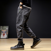 Hong Kong Chauffles washed and spliced pure color jeans Mens day Department 100 lap up Mast Code Shrink Harun bunches Pants Men