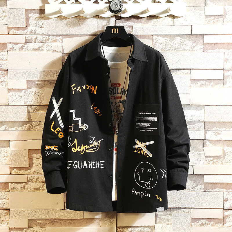 Hong Kong Tide Card Fatter Days Fun Jacket Men's Spring Fall New Shirts Loose Clothing Casual Jacket