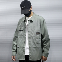 Hong Kong Tide Cards Autumn Winter Splicing Tooling Jackets Male Trends 100 Hitch Loose Big Code Casual Retro Collar Jacket