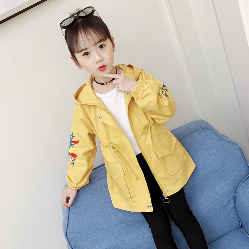 Trẻ em của chiếc váy cô gái áo gió mùa thu trang phục mới 2019 vừa Big Child Hàn Quốc phiên bản của cardigan dài áo trùm đầu dương âm của trẻ em.