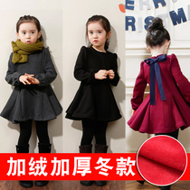 Childrens clothing girls  dresses 2021 autumn and winter models thickened and velvet Korean baby warm long-sleeved princess bottoming skirt