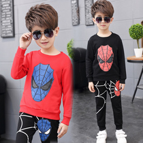 Boy Clothing Boy Spring Clothes 2022 New Spring Han Edition Tide Children Sports Sweatshirt Two Sets Spring Clothing Suit