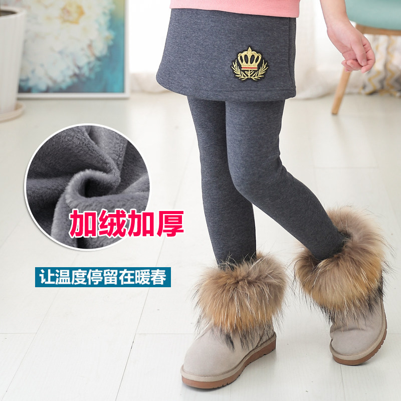 2021 New tide pants children plus thick pants fake two pieces of girls fashion autumn girls to play pants