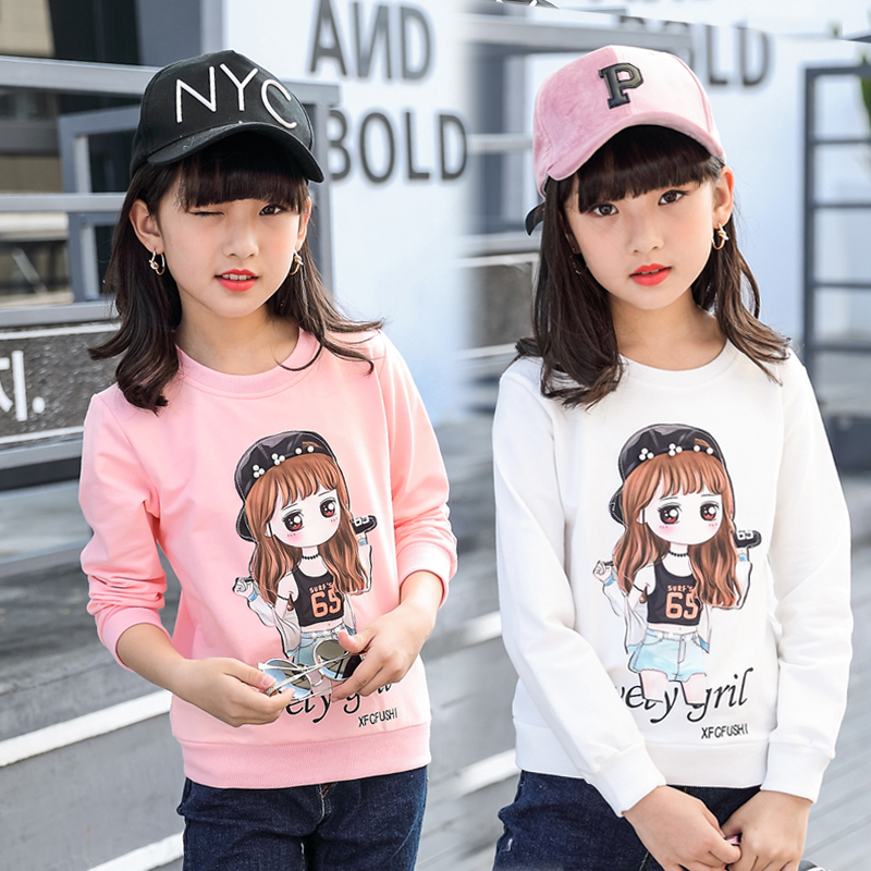 2019 mùa xuân và mùa thu mới của Girls dài tay phiên bản Hàn Quốc T-shirt trẻ em của váy áo len vòng cổ thời trang yang-phong cách của trẻ em.