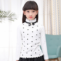 Girl Beating Undershirt Plus Suede Lace Long Sleeve Spring Autumn Clothing 2021 new children Han version 100 hitch T-shirt undercoat