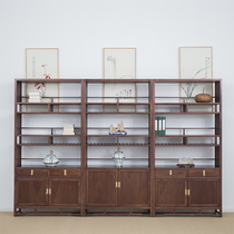 New Chinese bookshelf bookcase exhibition rack tea display cabinet old elm storage rack black walnut Zen Boku shelf solid wood