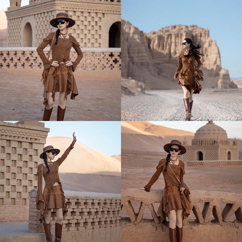 Ideal Travel Outfit for Women in Their Thirties, Bohemian Wasteland Style Knitted Short Heavy-Duty Ruffled Short Top Set Ideal Travel Outfit for Women in Their Thirties, Bohemian Wasteland Style Knitted Short Heavy-Duty Ruffled Short Top Set
